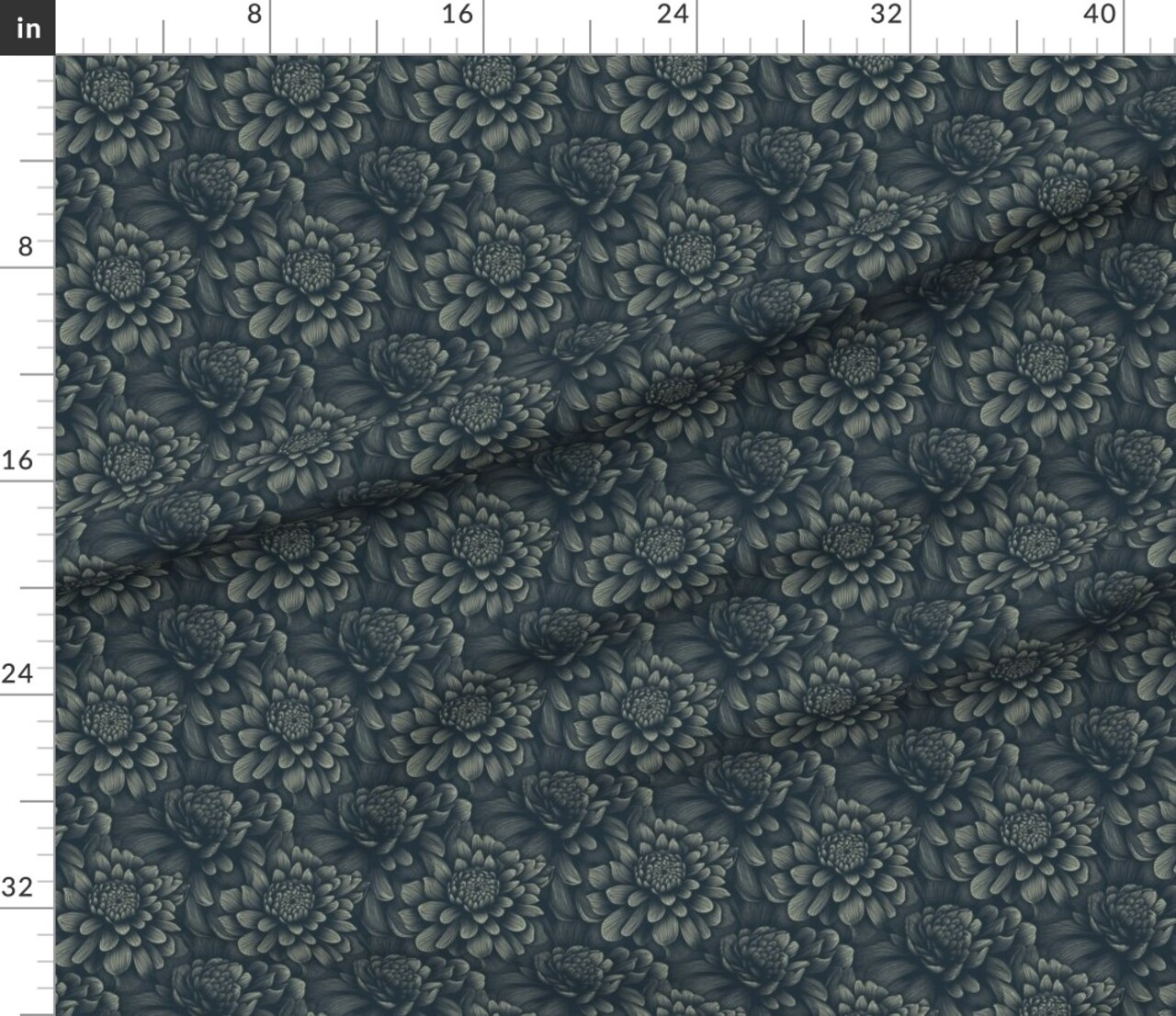 Moody Flowers Dark Botanical Romantic Modern Gothic Blue Floral Custom Printed Fabric by Spoonflower Various Fabrics by the Yard or Fat Quarter